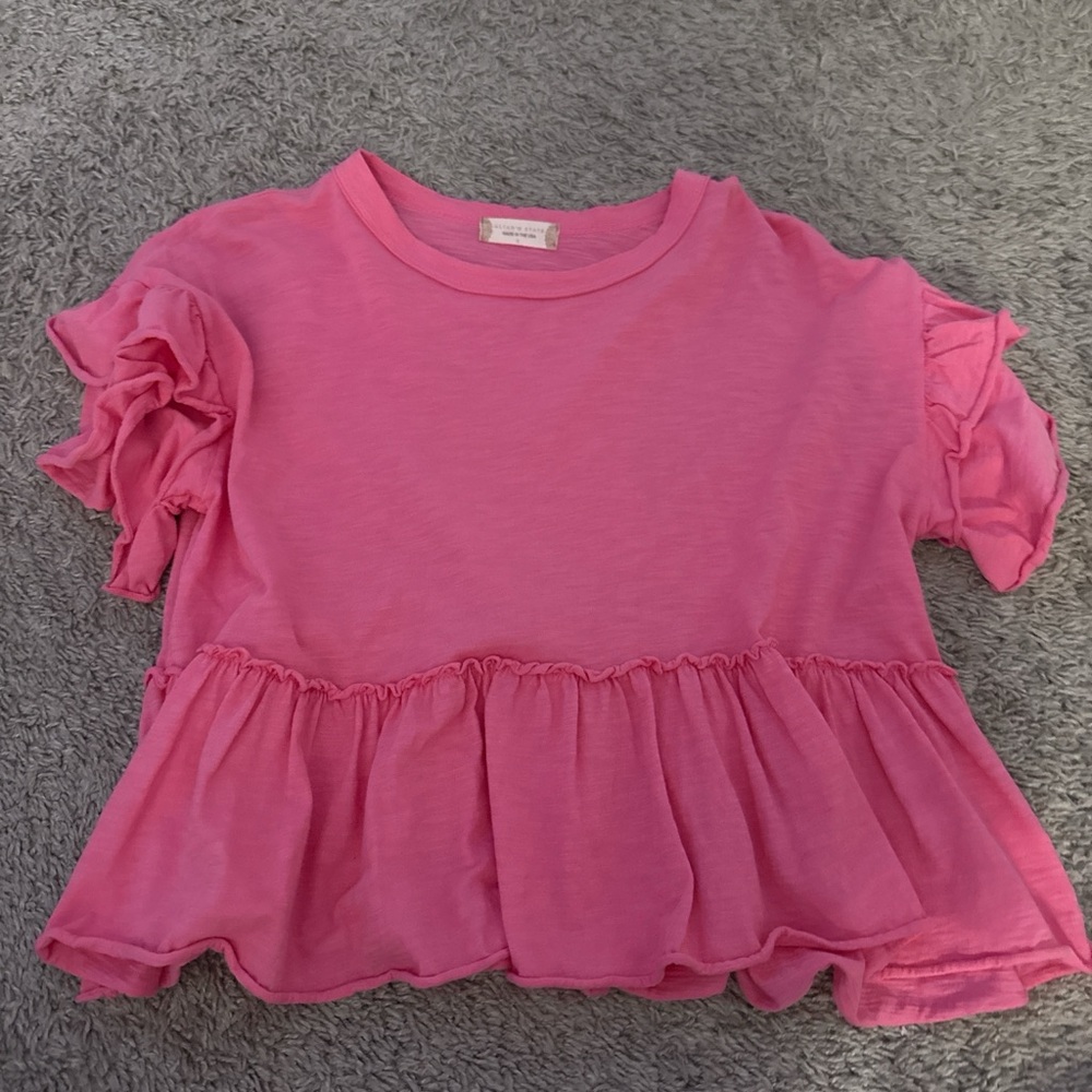 Altar'd State Pink Ruffle Sleeve Tee